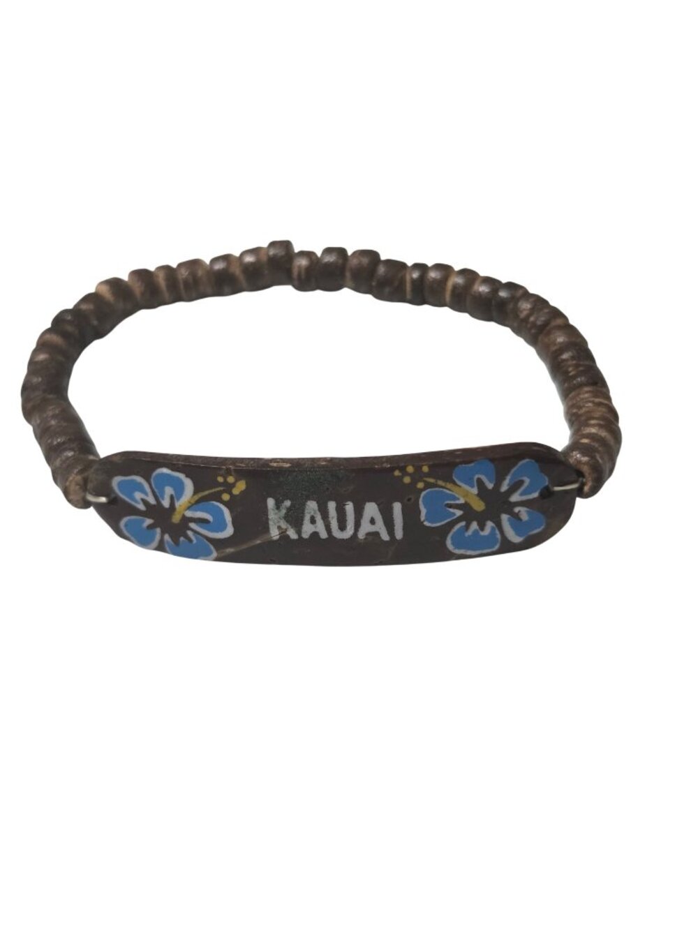 Kauai Wooden Bead Bracelet Hawaii Tropical Hibiscus Beach Souvenir Jewelry